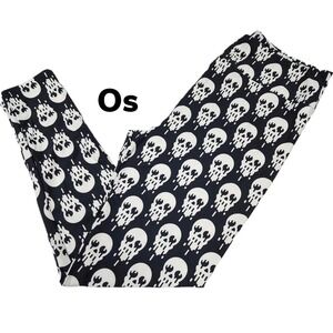 Os LuLaRoe Leggings Halloween Black White Scream Skulls Fits 2/10